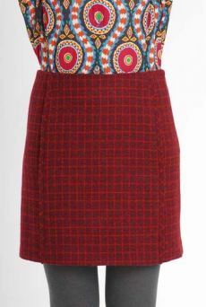 AW10/11 WOOL CHECK PARALLEL SKIRT-MAROON